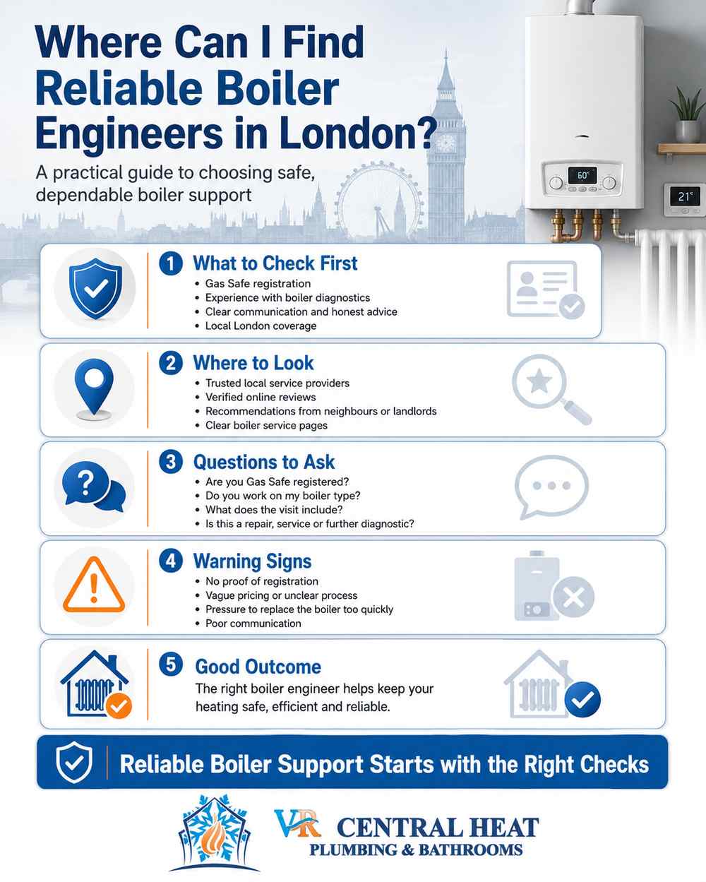 Where Can I Find Reliable Boiler Engineers in London infographic by VR Central Heat